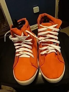 Women's Orange High-Top Athletic Sneakers - White Laces